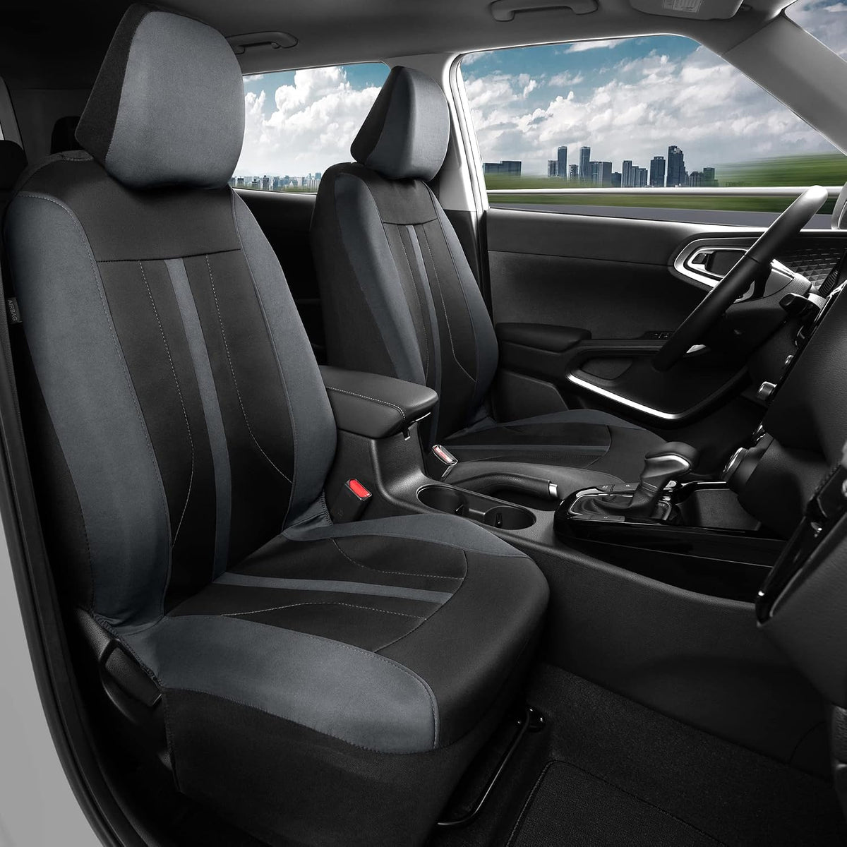 Motor Trend Gray Cloth Car Seat Covers for Front Seats – Premium Automotive Bucket Seat Covers, Made for Vehicles with Removable Headrests, Interior Covers for Car Truck Van SUV Seat Protector
