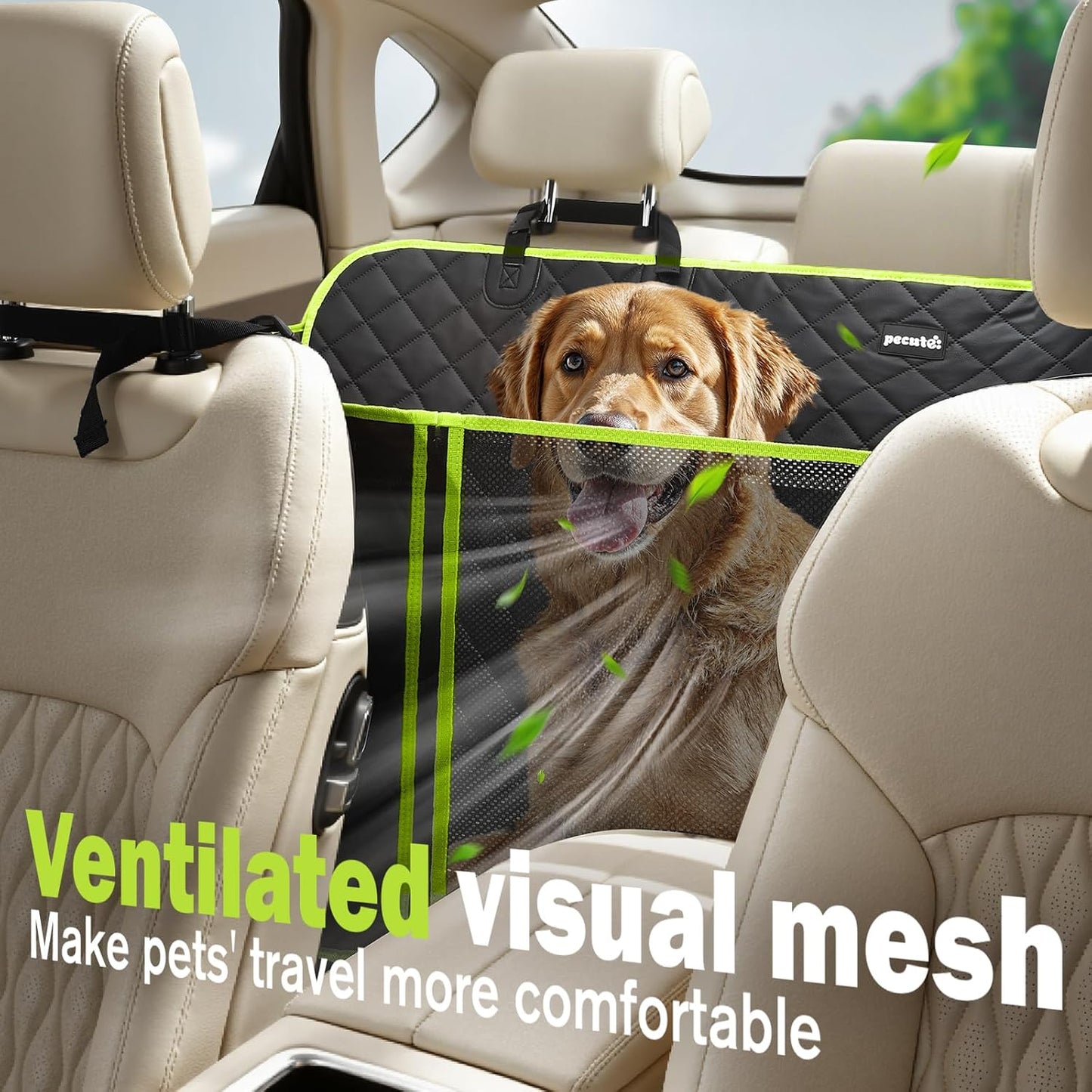 Pecute Dog Car Seat Cover for Back Seat 53.54 * 23.62 in, Car Window Fixing for Maximum Car Protection, Leather Fabric Back Seat Extender for Dogs, Waterproof & Scratch-Resistant, Support to 330 lbs