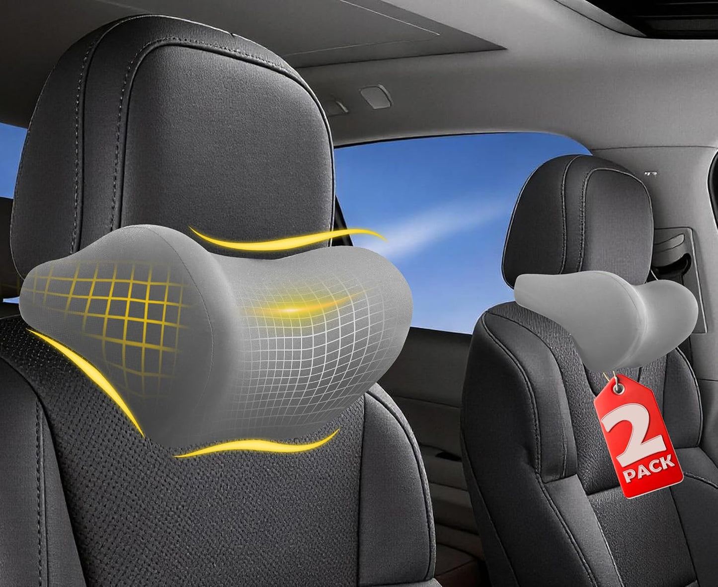Allaboutsla 2-Pack Car Neck Pillow, Car Headrest Pillow for Neck Support | Memory Foam Car Neck Pillow for Driving with Neck Support, Adjustable Strap, Head Rest Pillow for Long Drives, Trucks, Gray