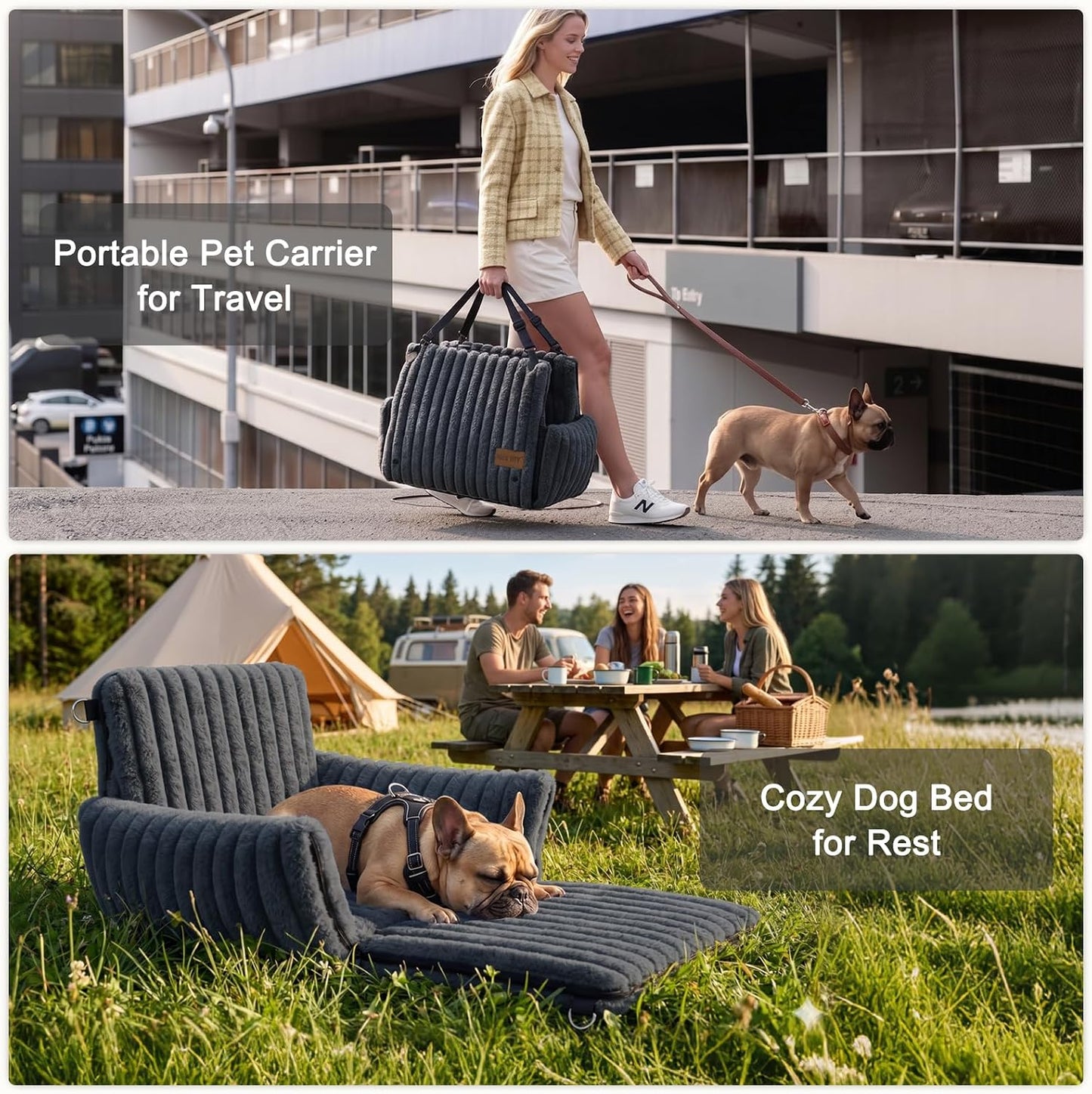 MIXJOY Dog Car Seat for Small/Medium Dogs up to 25 lbs, Multi-Functional Dog Carrier for Car with Detachable Washable Cover, Pet Travel Bed with Clip-On Safety Leash, Grey