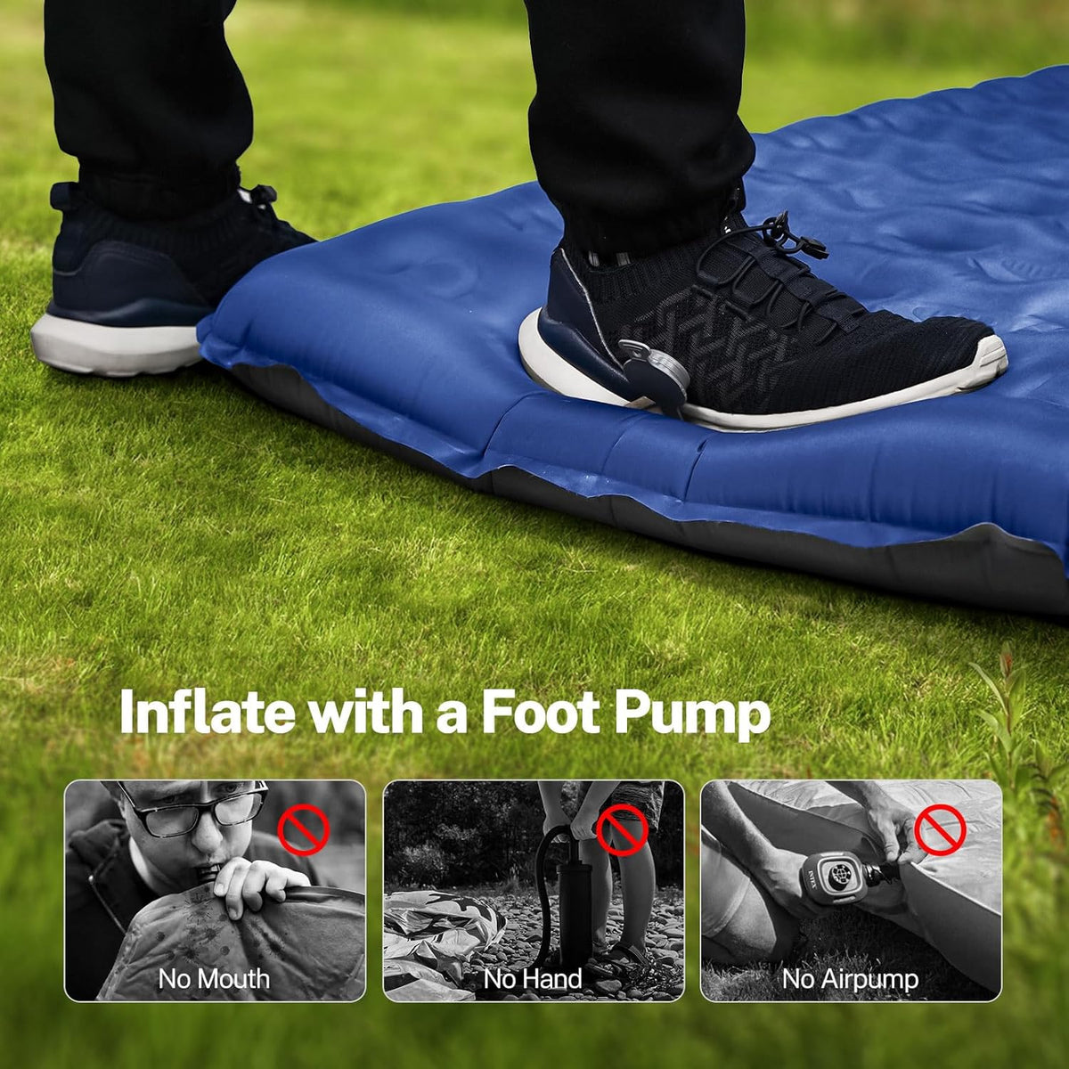 OGERY Sleeping Pad for Camping, 6" Extra-Thick Reinforced Camping Sleeping Pad with Pillows & Built-in Foot Pump, Ultralight Self Inflating Air Mattress Mat for Tent Hiking Essentials Gear