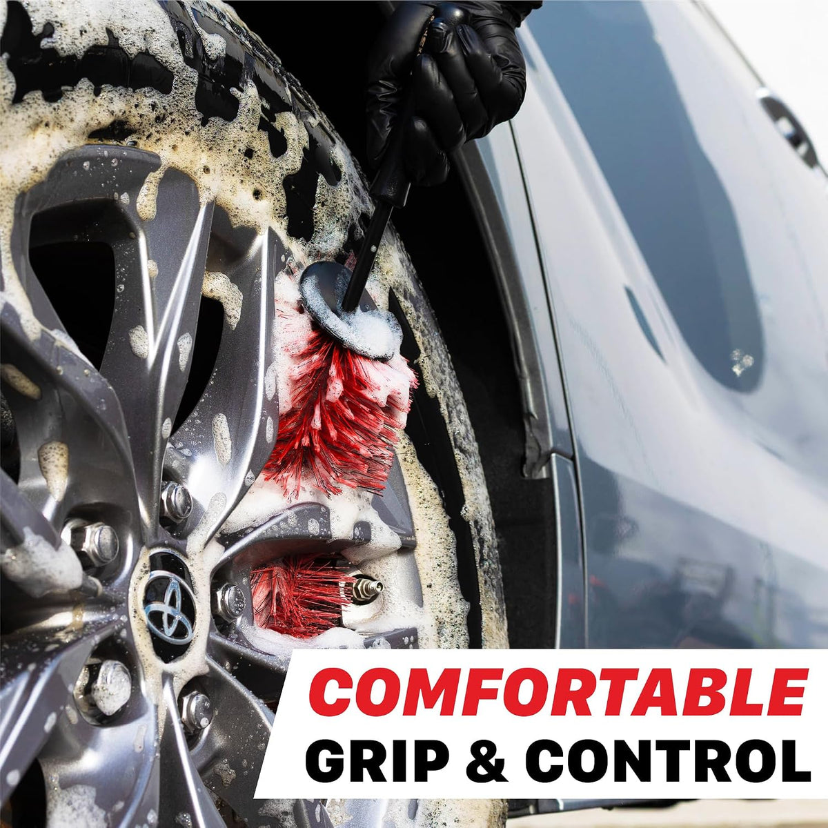 Maxshine Universal 10” Wheel & Rim Brush – Soft Bristle Scratch-Free Car Detailing Brush with Comfort Grip & Knuckle Guard – Tire, Spoke, Lug Nut & Brake Dust Cleaner for Cars, Trucks, SUVs & Boats