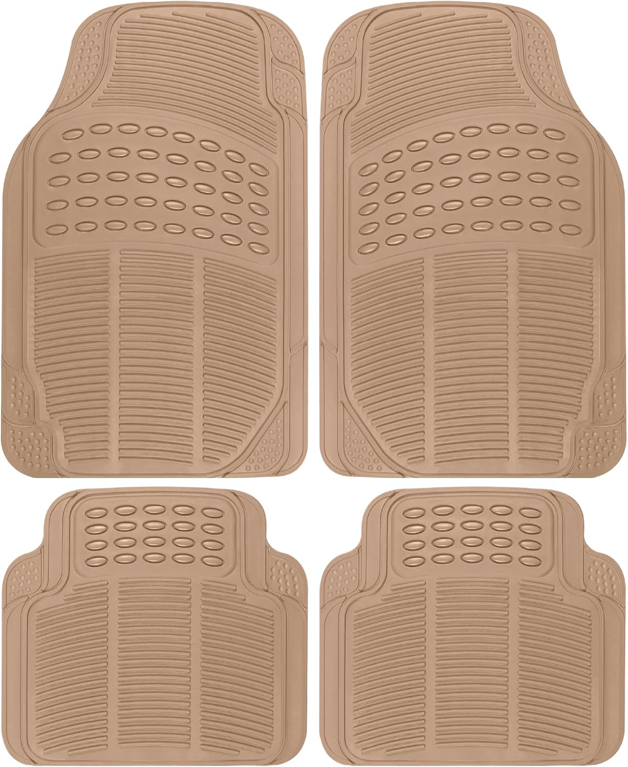 BDK ProLiner Floor Mats for Cars Trucks SUV, 4-Piece All-Weather Car Mats with Universal Fit Design, Durable Car Floor Mat with Capture Ridges, Waterproof Rubber Floor Mat for Cars (Beige)