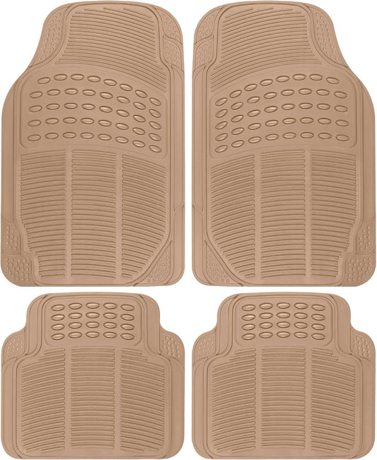 BDK ProLiner Floor Mats for Cars Trucks SUV, 4-Piece All-Weather Car Mats with Universal Fit Design, Durable Car Floor Mat with Capture Ridges, Waterproof Rubber Floor Mat for Cars (Beige)