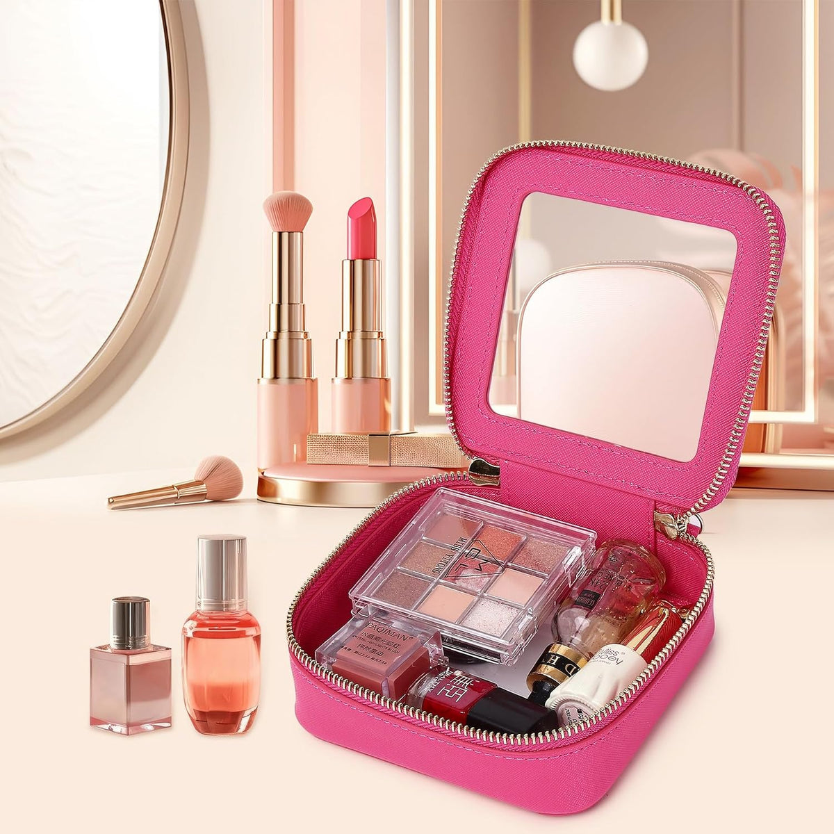 Pinkmik Small Clear Mini Makeup Bag, Fuxia, MINI-1