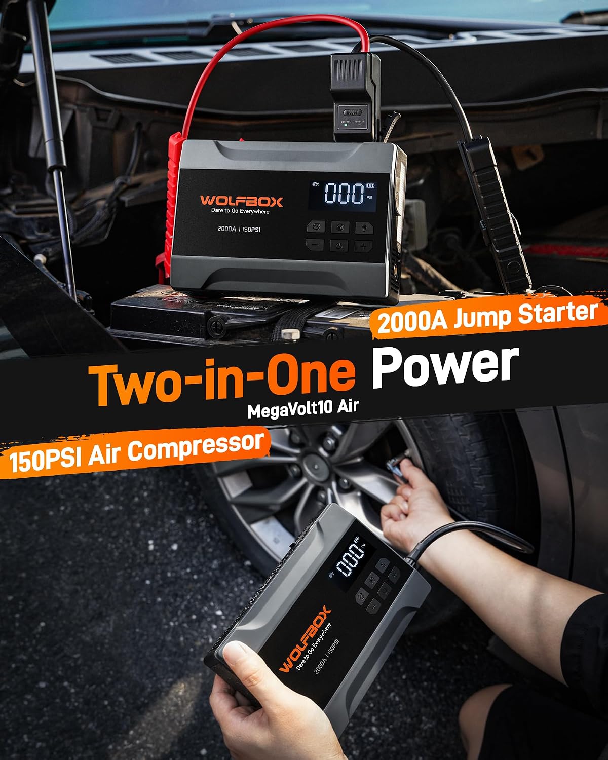 WOLFBOX MV10A 2000A Jump Starter with Air Compressor, Portable 12V Jump Box