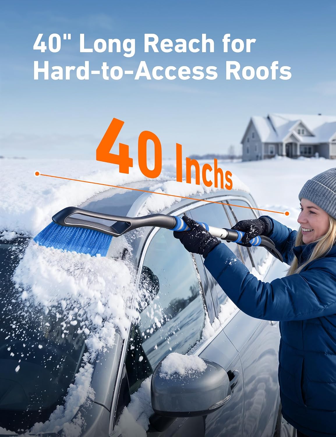 AstroAI 40" 2-in-1 Detachable Snow Brush & Ice Scrapers for Car Windshield