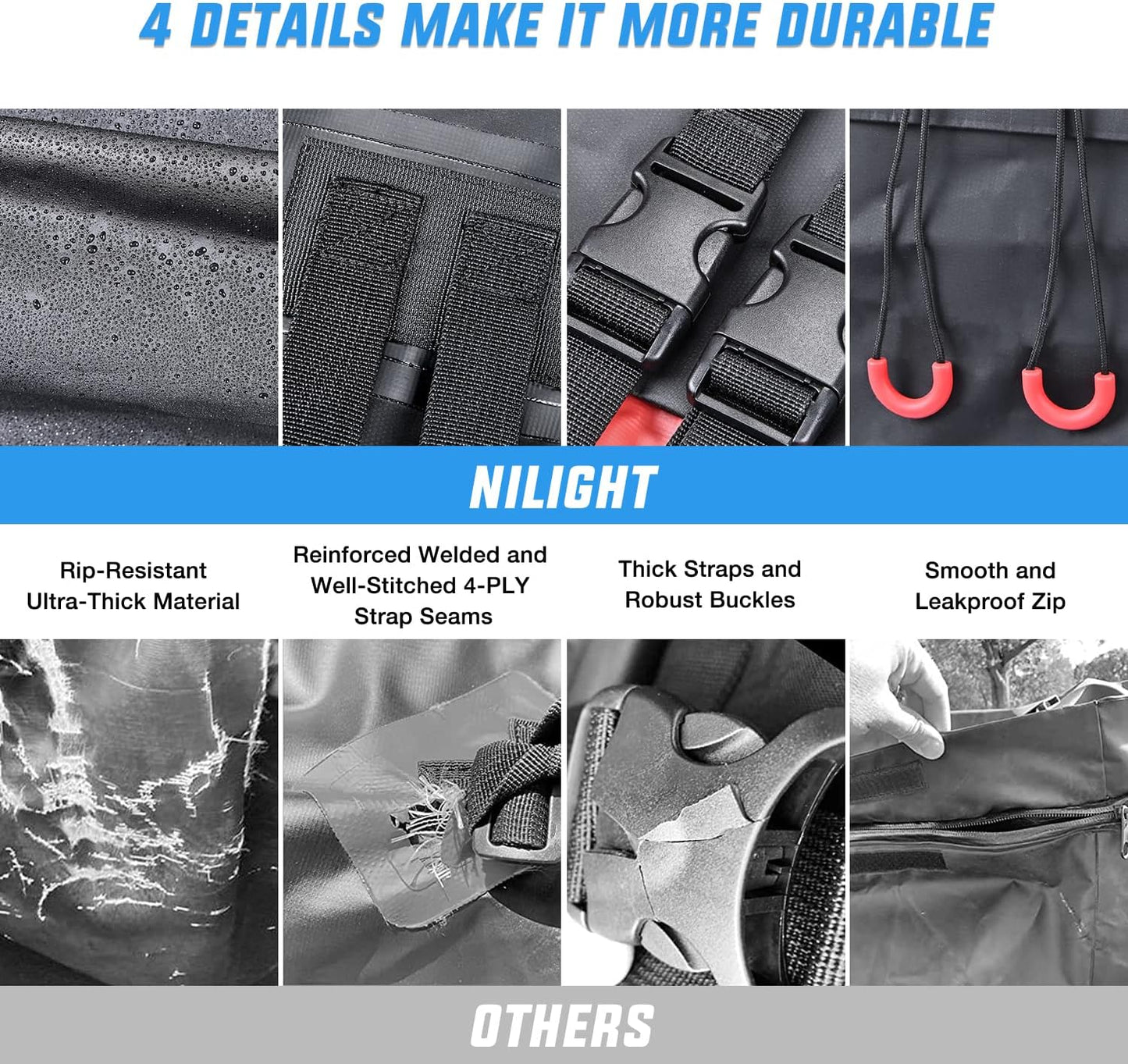 Nilight Car Roof Bag 15 Cubic Feet Waterproof Rooftop Cargo Carrier,Suitable for All Vehicle with/Without Rack - Waterproof Zip,Reflective Strip,Anti-Tear 840D PVC, with Anti-Slip Mat