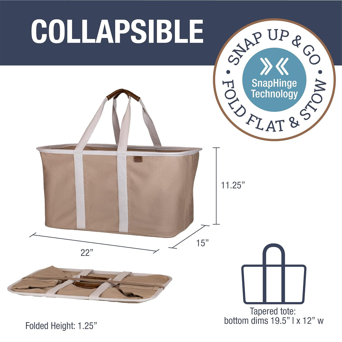 CleverMade Collapsible Laundry Tote 2-Pack (50L) – Foldable Carry-All Storage Bin for Laundry, Car Trunk, RV, Dorm & Home Organization – LUXE Cotton Blend with Vegan Leather Accents, Mocha
