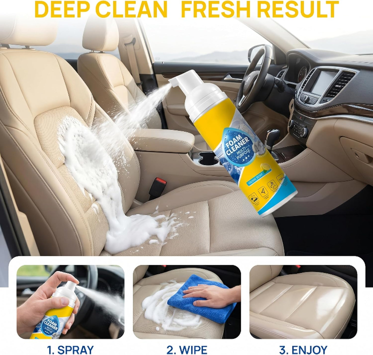 4-in-1 Multi-Enzyme Foam Cleaner, Multi Purpose Deep Cleaning Foam with Lemon Fresh Scent – Deep Clean for Car, Kitchen, Bathroom, Sofa 150ml (1)