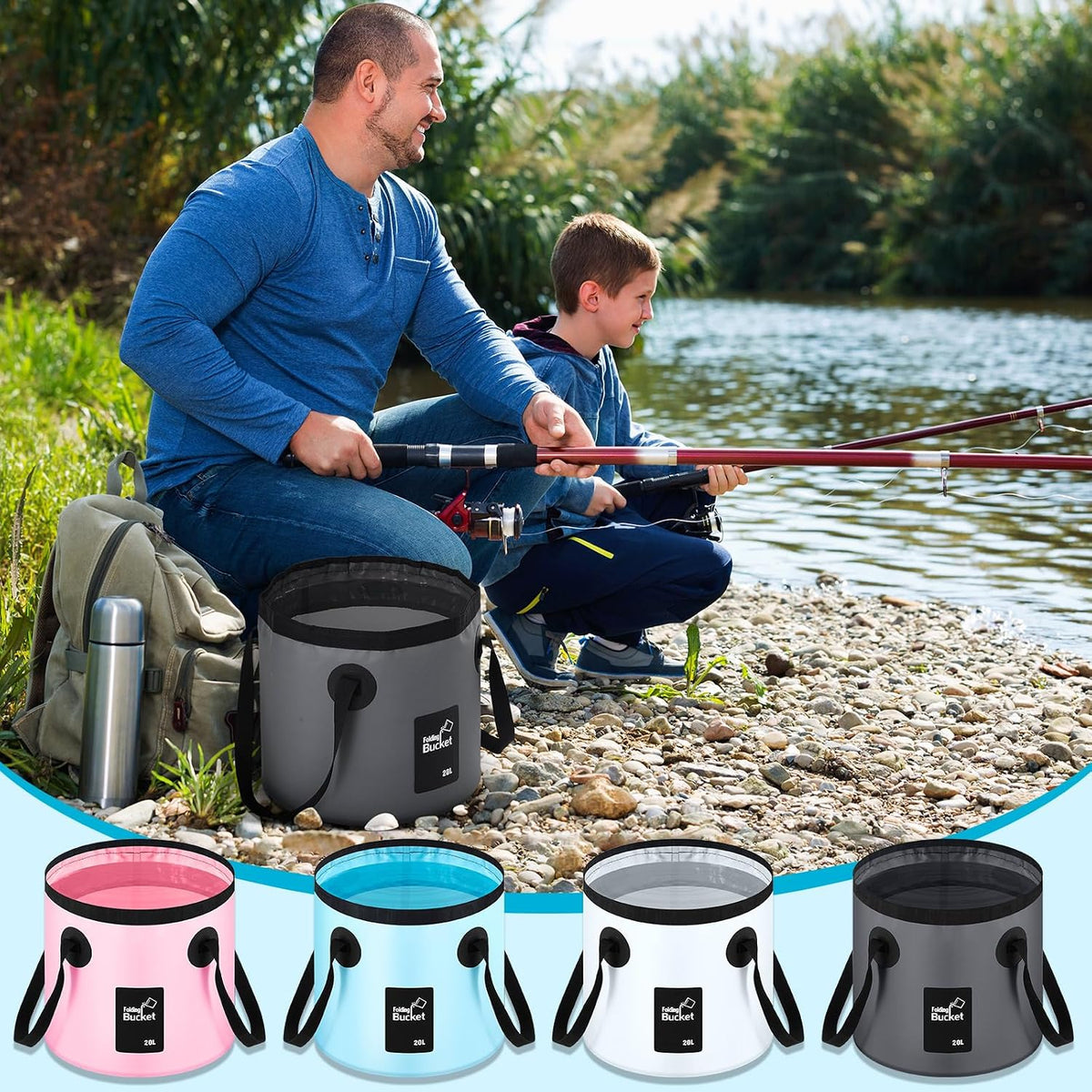Tessco for you 4 Pack 5 Gallon Collapsible Bucket with Handle Portable Folding Bucket Collapsible Camping Sink Water Container for Hiking Fishing Beach Car Washing