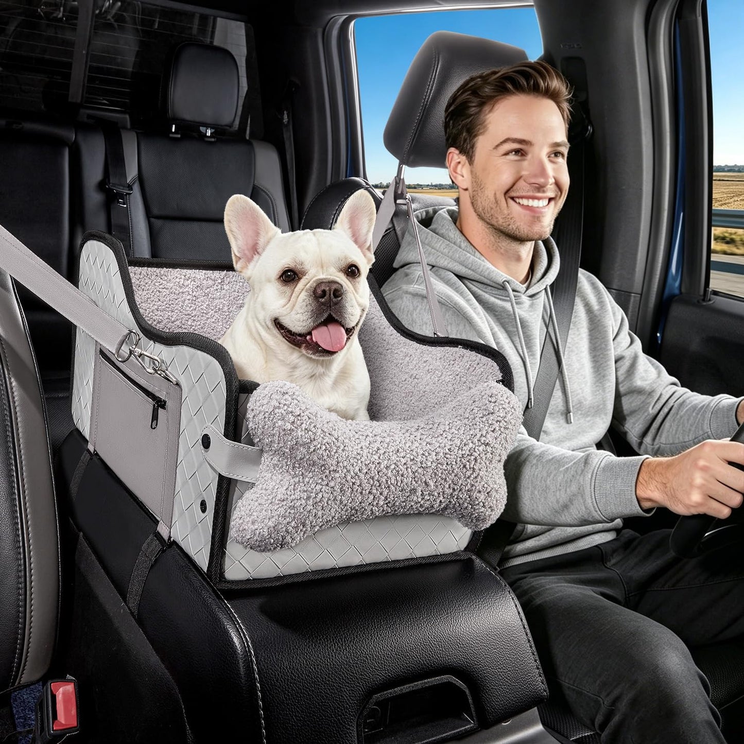 Center Console Dog Car Seat,Pet Puppy Middle Console Dog Car Seat for Small Dogs (Black, Large)