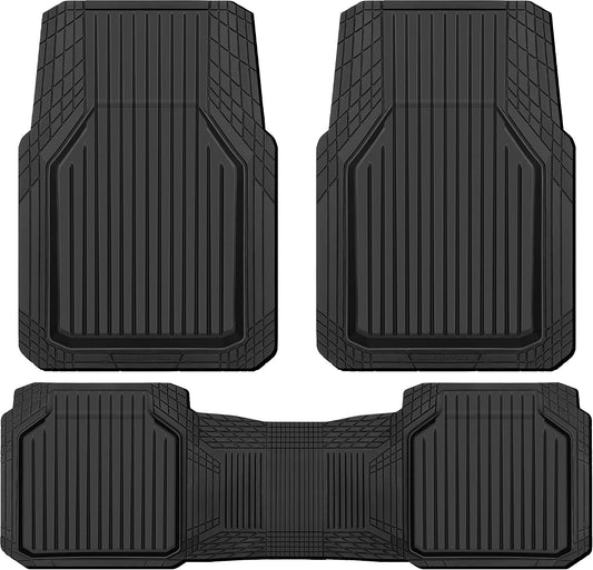 CAR PASS Heavy Duty Rubber Floor Mats for Car, Waterproof Liner Deep Dish Car Mats Full Sets, Universal Trim to Fit for SUV Truck Sedans Vans, All Weather Automotive Floor Mats 3pcs, Solid Black