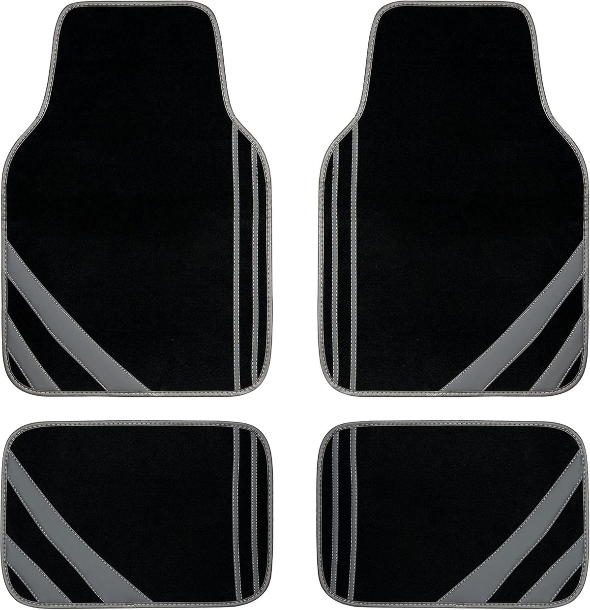 CAR PASS Carpet Car Floor Mats, Edge Leather Waterproof Car Mats with Double Stitch Line and Anti-Slip Backing Design, Fit 95% Automotive,SUVS,Sedan,Vans (Black and Gray)