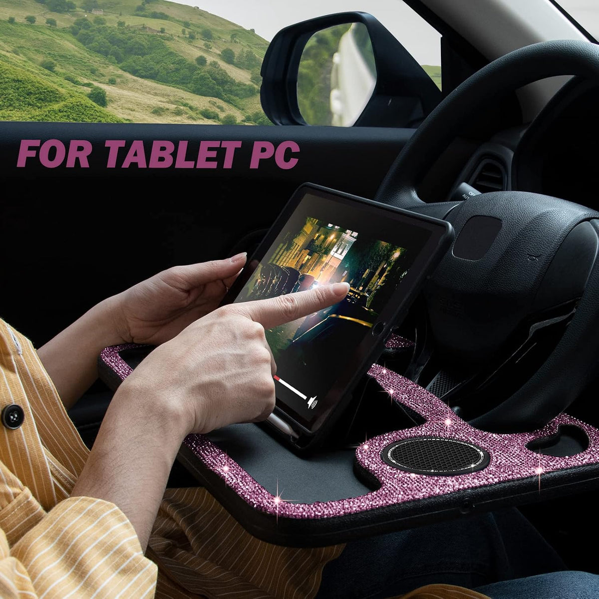 eing Bling Auto Steering Wheel Desk, Laptop,Tablet, Notebook Car Travel Table, Food Eating Hook On Steering Wheel Tray, for Constant Travelers, Fits Most Vehicles Steering Wheels,Purple