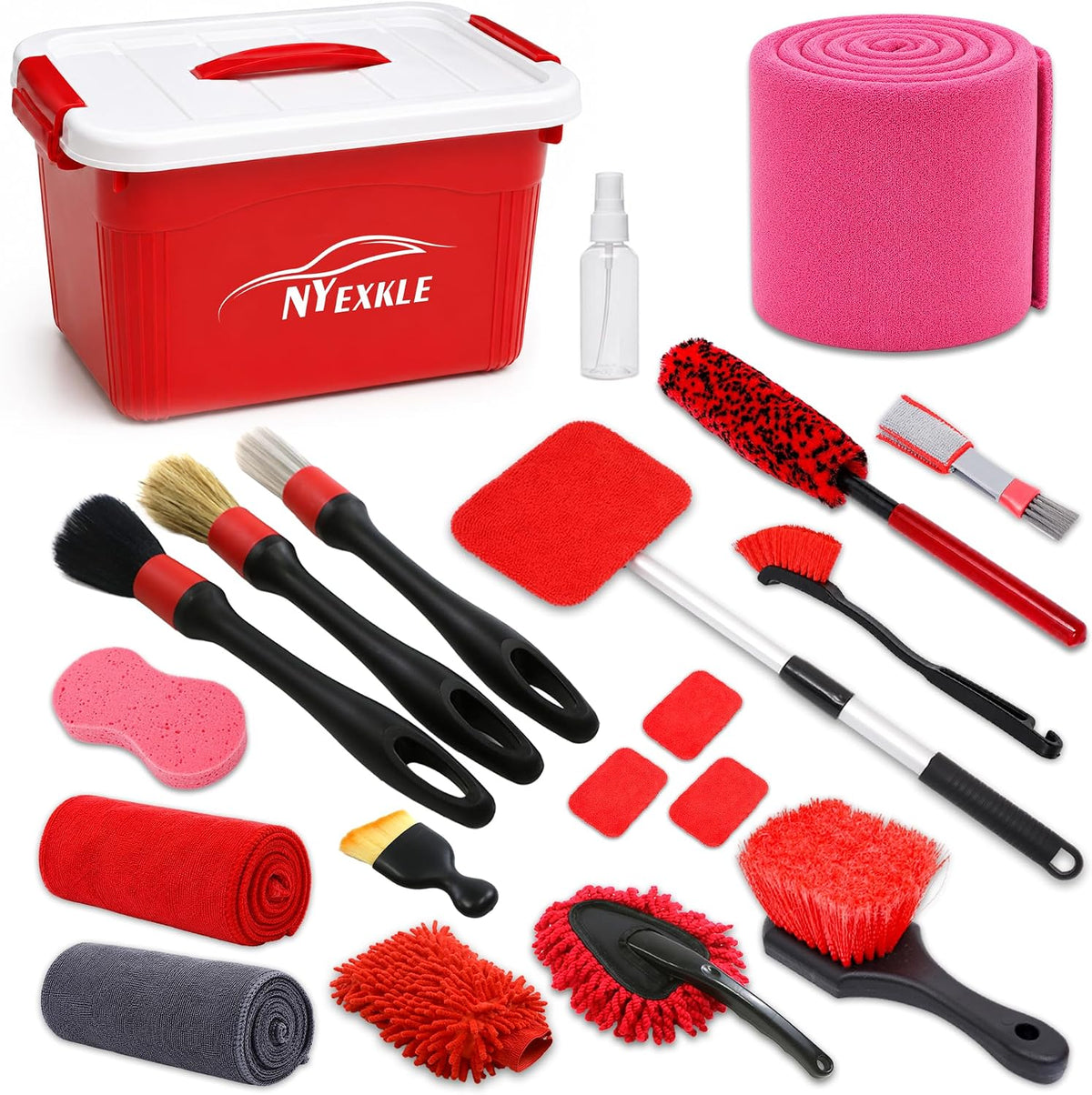 Car Detailing Kit, 20Pcs Car Cleaning Brushes ＆ Extra Large Drying Towel