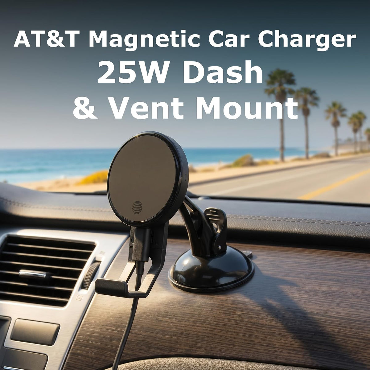 AT&T 25W Magnetic Fast Wireless Car Charger Dash Vent Phone Mount Dock