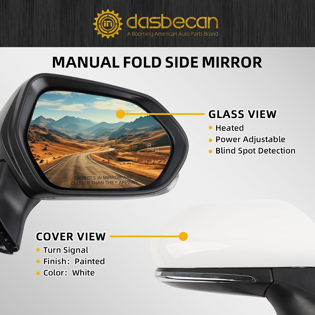 Dasbecan Passenger Side Mirror Compatible with 2018-2024 Toyota Camry 7pin