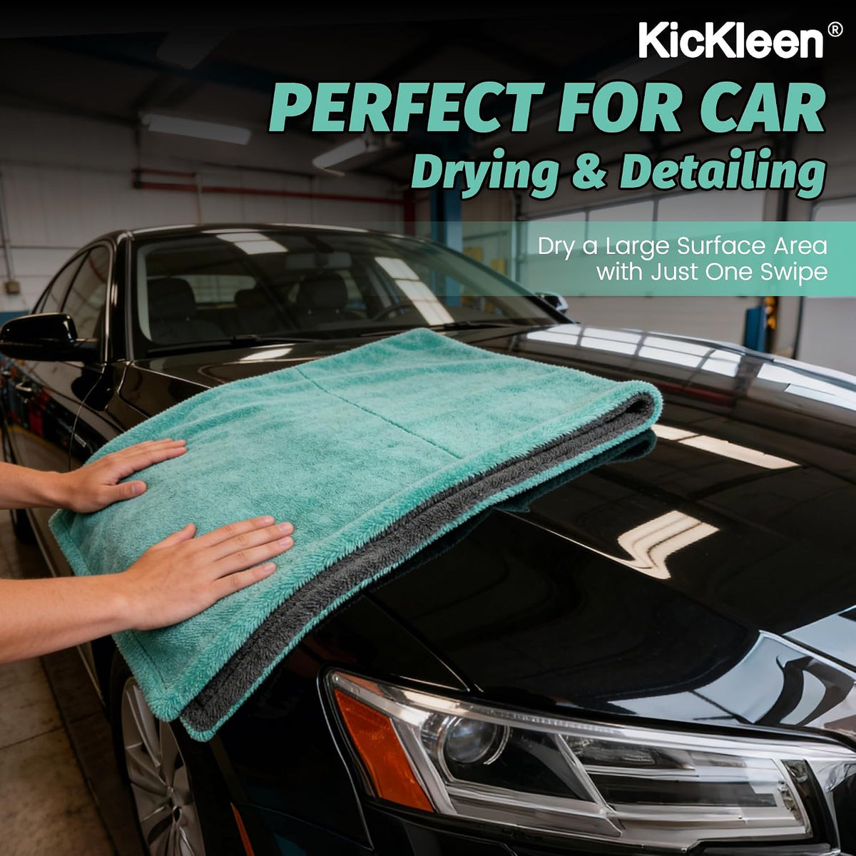 Dual Sided Microfiber Towels (48"x 24") Extra Large Ultra Absorbent Drying Towel for Cars ,Trucks; Without Streaks, Scratches, or Water Spots Double-Twist Pile & Edgeless Design (Aqua blue-Gray)
