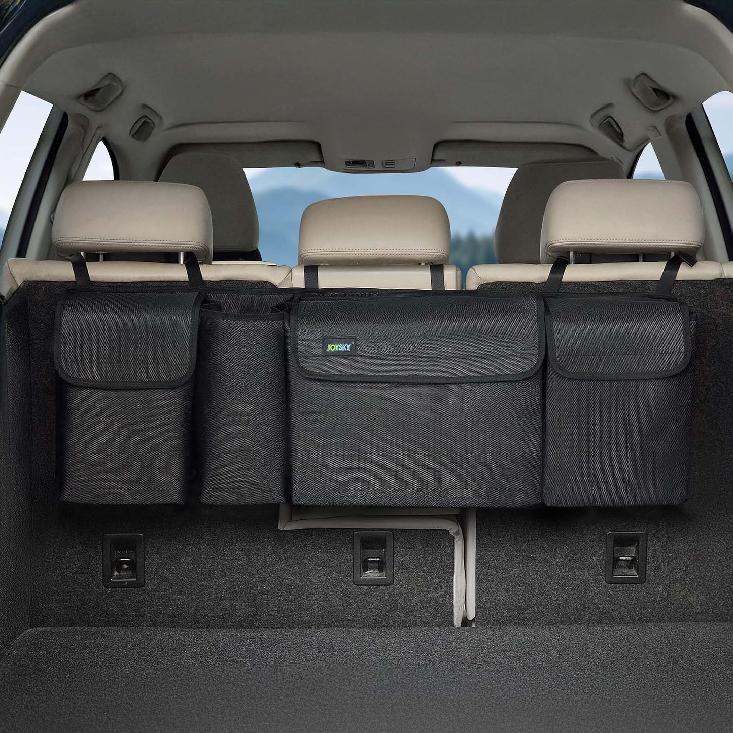 JOYSKY Trunk Hanging Organizer, Backseat Trunk Organizer for SUV, Truck, MPV, Large Capacity Vehicle Storage Bag with Upgraded High-Density Fabric, Space Saving Car Accessories Interior