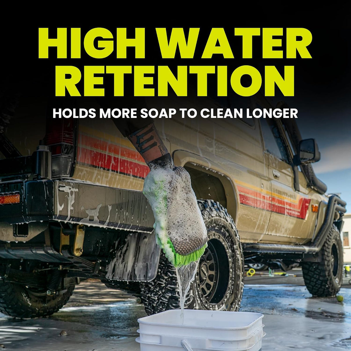 2-in-1 Wash Mitt - Microfiber Car Washing with Dual-Sided Design Mesh Bug Remover, Chenille Scratch-Free Microfiber Noodles, Boat, Glass, House or Car Wash Glove, High Water Retention