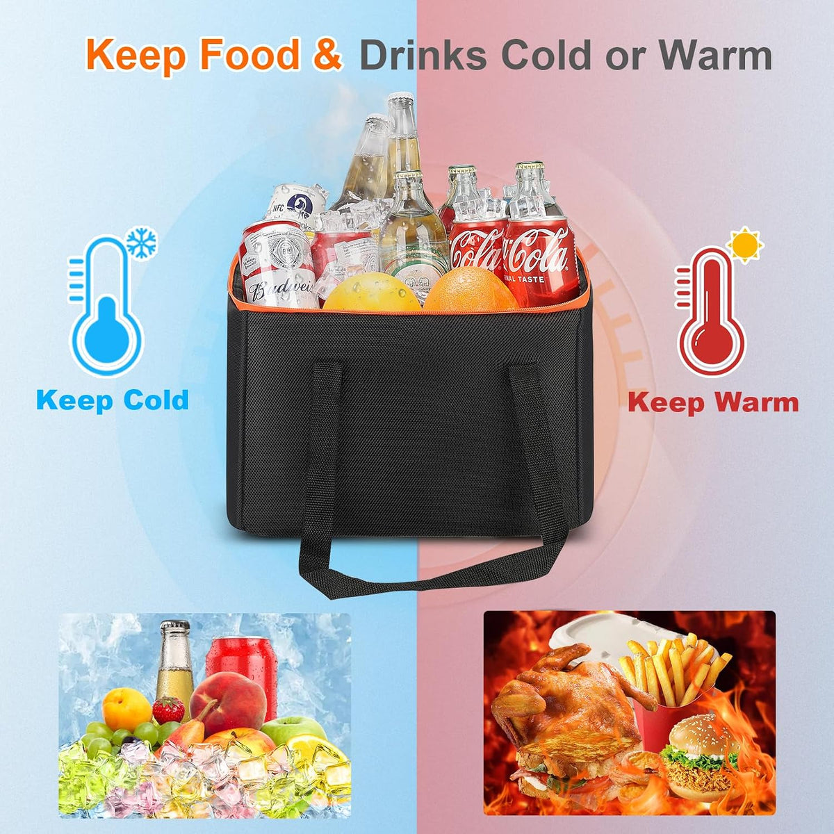Portable Soft Cooler Bag, Collapsible Insulated Leak-Proof Car Cooler Bag, Insulated Ice Chest with Waterproof Zipper, Leak-Proof Organizer for Cars, Fits Most Vehicles, Orange
