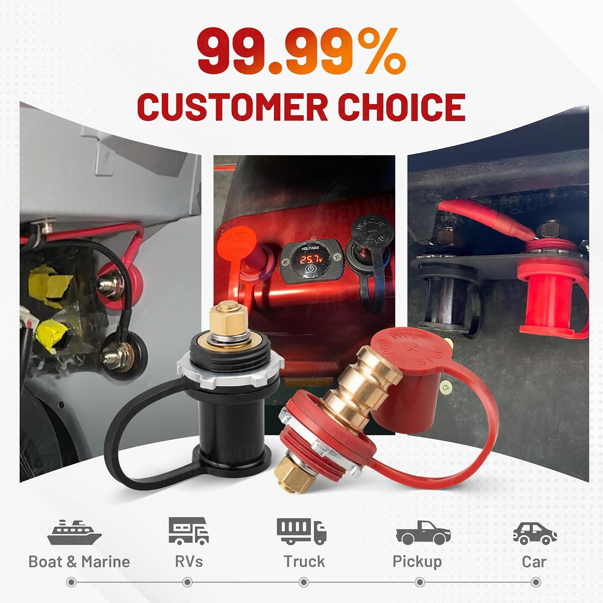 RED WOLF Remote Battery Terminal 3/8” M10 Stud, 250A Max DC 12V Battery Jumper Post Adapter Connector Relocation Heavy Duty for UTV ATV Automotive RV Truck Boat Trailer w/Insulating Cover