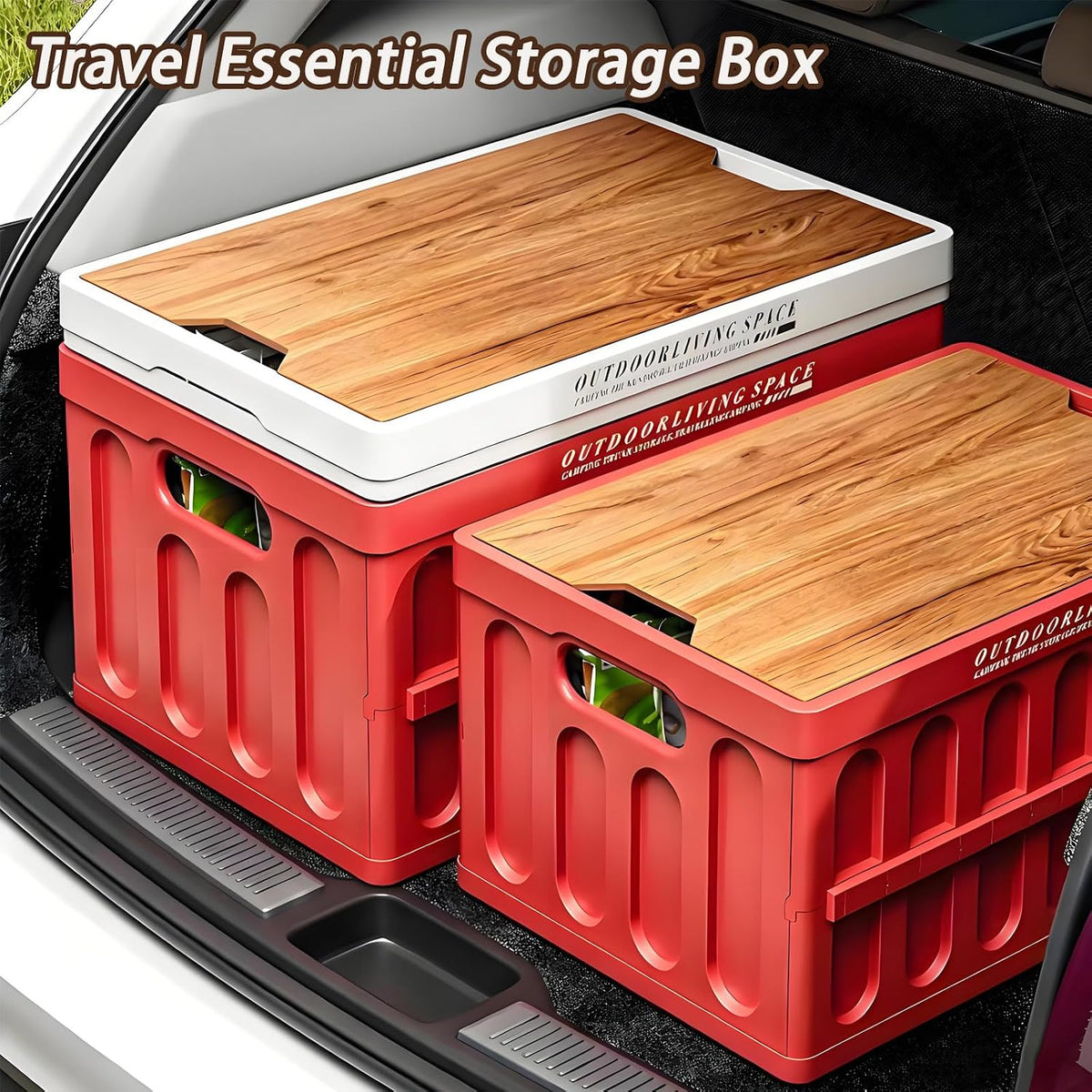 Collapsible Storage Bins Box with Lids and Handle, 25L Portable Storage Crate Containers Totes, Stackable Foldable Camping Basket Supplies for Camp Fishing,Car RV, Office, Outdoor (Red, 16.14")
