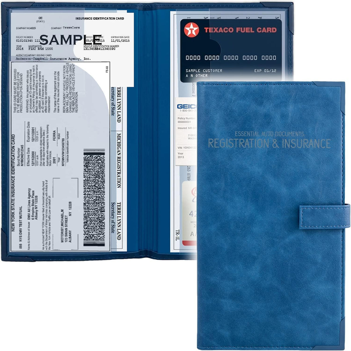 PlusXpres Registration and Insurance Card Holder - Car Organizer - Blue