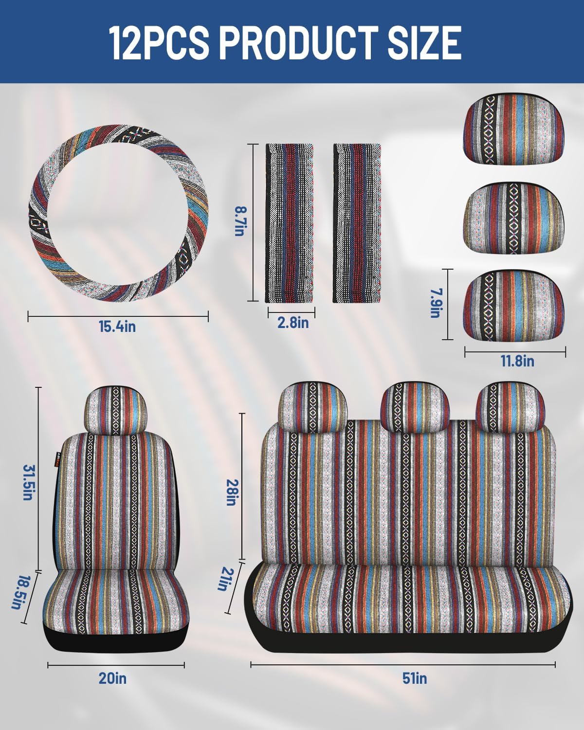 Baja Saddle Blanket Car Seat Covers Front Set 6PCS, Red