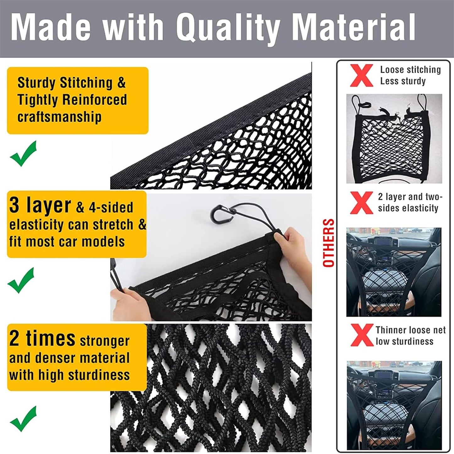 DYKESON Pet Barrier Dog Car Net Barrier with Car Mesh Organizer Baby Stretchable Storage Bag Universal for Cars, SUVs -Easy Install,Safer to Drive with Pets and Children, 3 Layer S