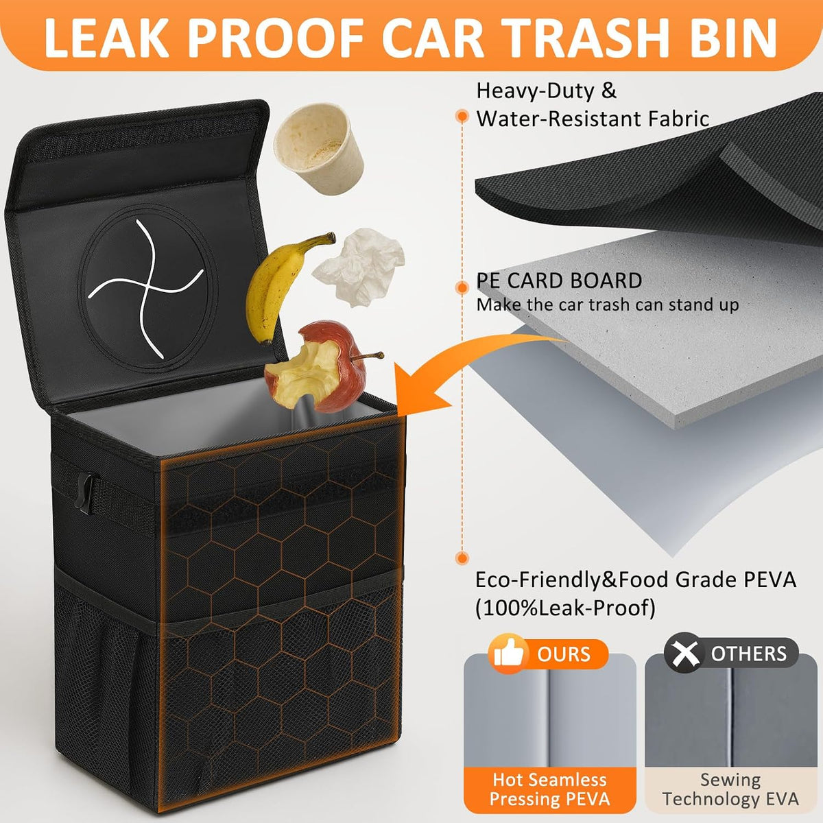 Vankor Car Trash Can with Lid Leak Proof Car Accessories for Women