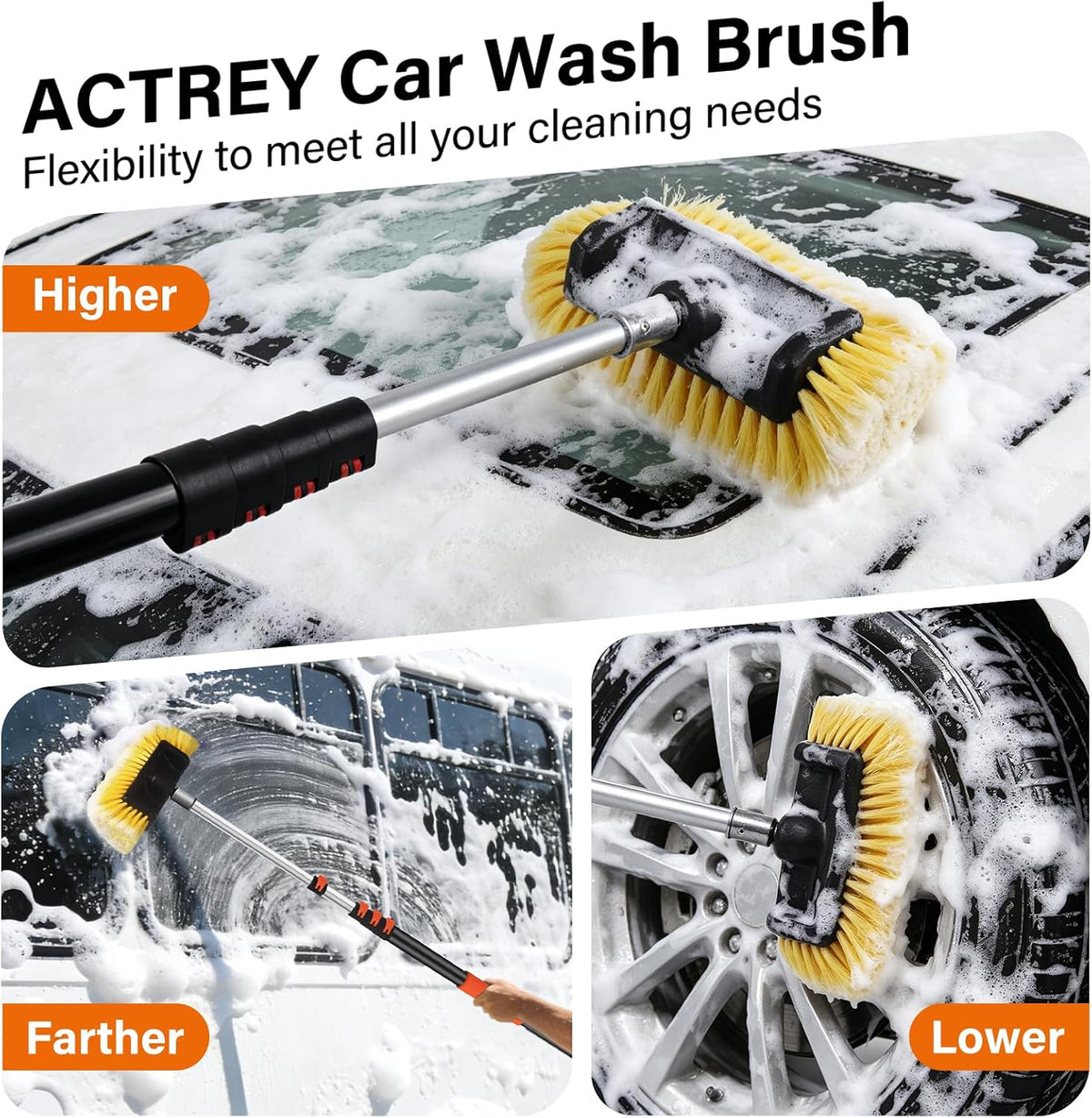 12FT Car Wash Brush with Long Handle,Car Clean Kit with 12in Soft Brush
