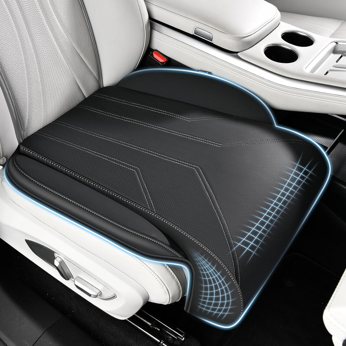 FLORICH Car Seat Extender Leg Support Cushion for Driver Seats Office Chair, Leather Widened seat Cushion for Long Drivers Universal Car Seat Cushion Legs Rest Pads-Black