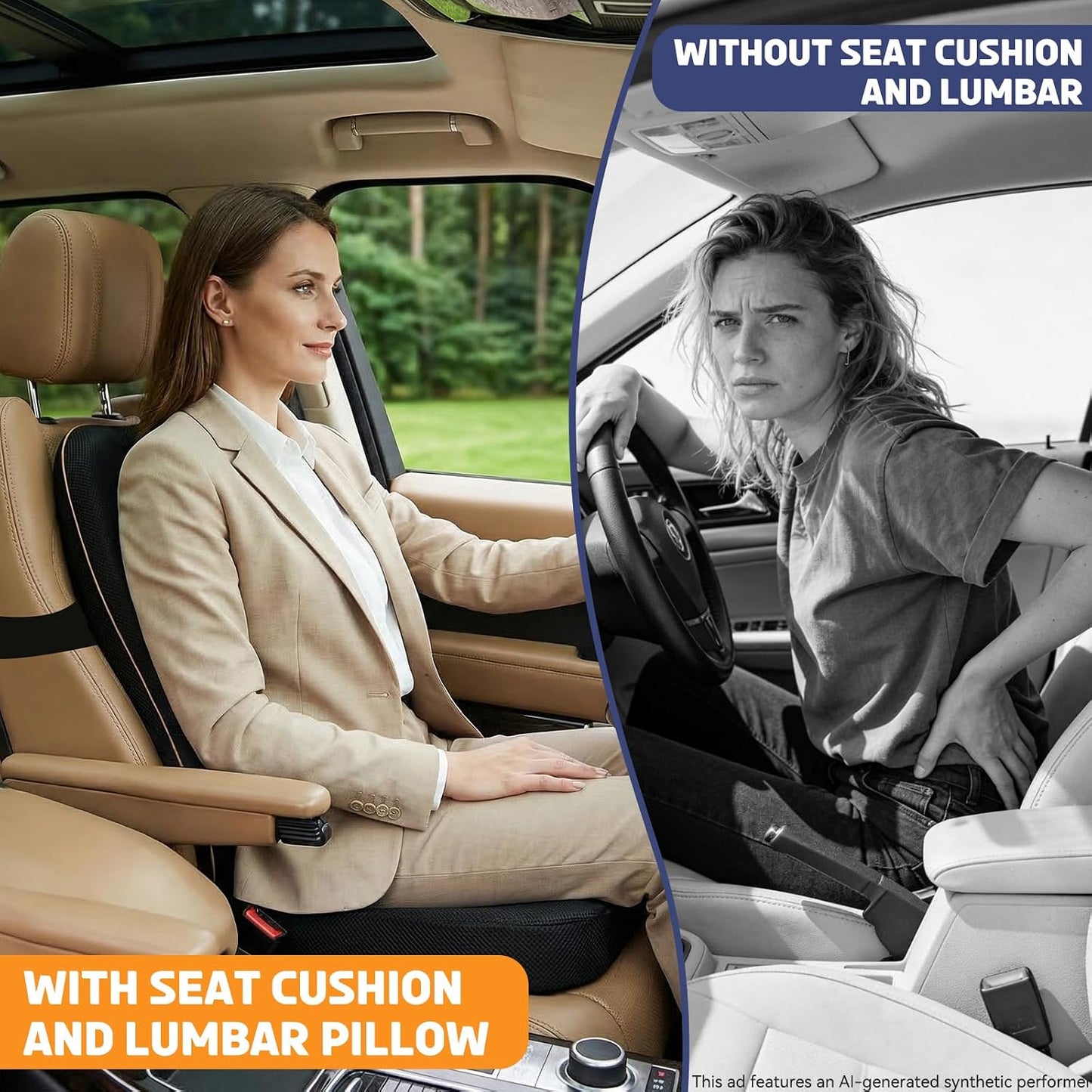 Car Seat Cushion,Lumbar Support Pillow for Office Chair – 3D Breathable Mesh Memory Foam Pad,Non-Slip Truck Seat Cushion with Adjustable Strap, Lower Back Support for Car, Office, Gaming Chair, Black