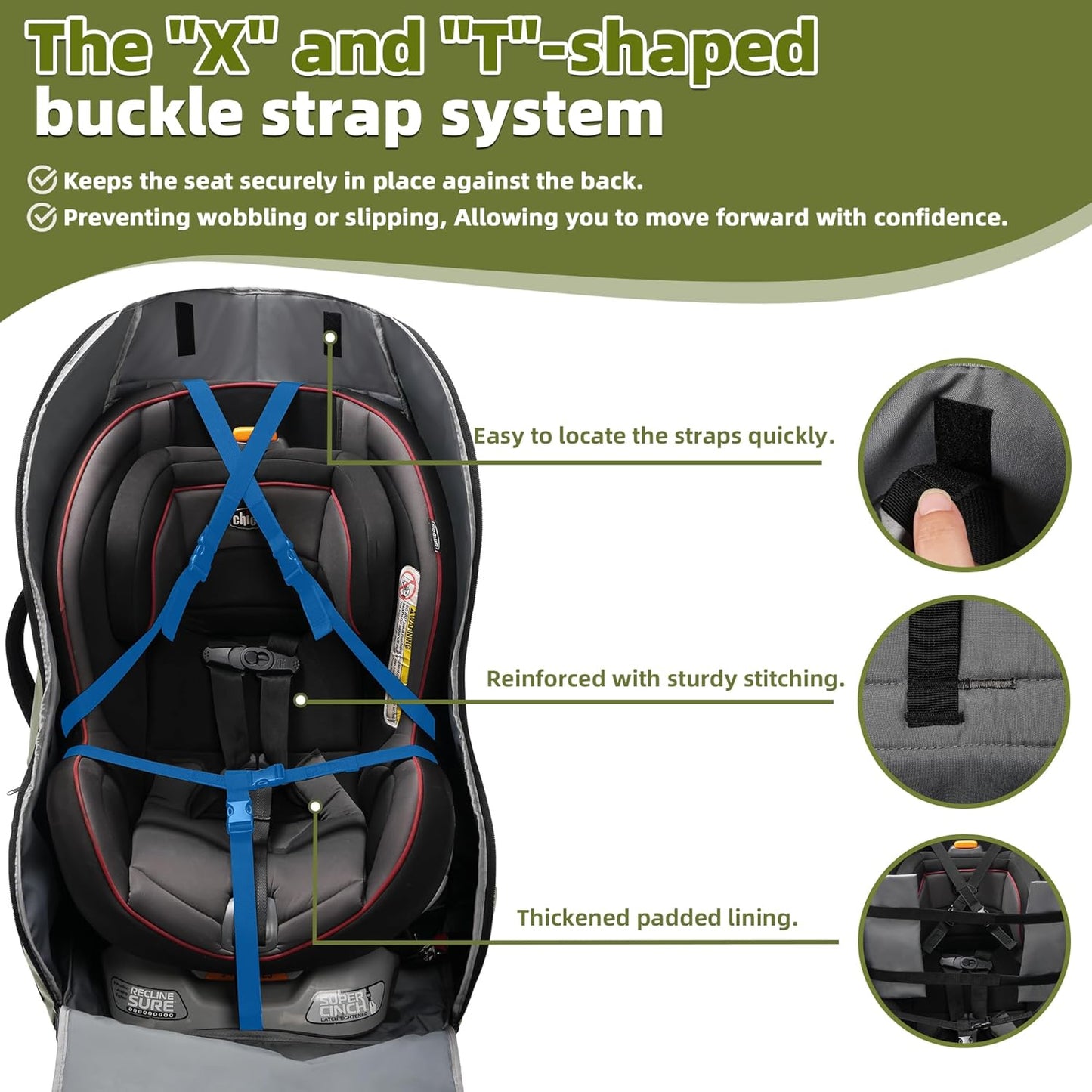 Car Seat Travel Bag for Airplane – Waterproof Heavy Duty Carseat Backpack for Gate Check or Airport Travel – Fits Infant, Convertible & Booster Seats, Army Green