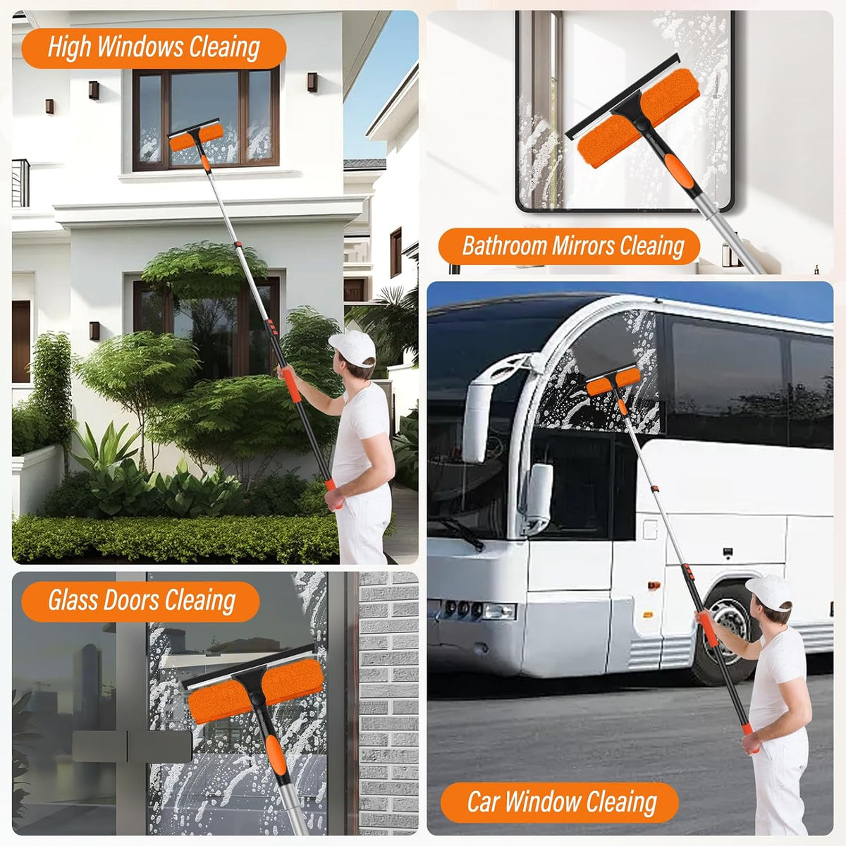 26FT High Window Cleaning Kit with Pole,2 in1 Professional Window Squeegee