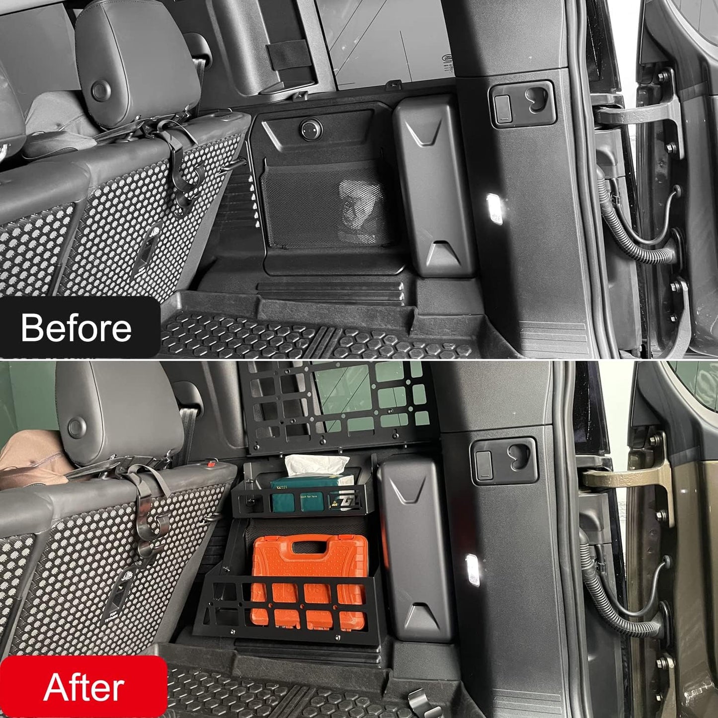 HIGH FLYING for Land Rover Defender 4dr 2020-2025 Car Accessories Modular Storage Trunk Organizer L+R Molle Storage Boxes*2 Luggage Carrier Aluminum Alloy (NOT Fit Third Row with Cupholder)
