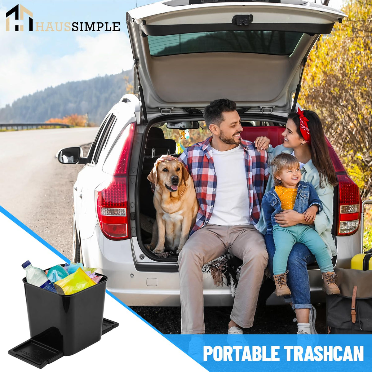 Car Trash Can with Stability Wings – Leakproof Portable Garbage Bin for Fabric & Rubber Mats – Compact Durable Plastic Auto Organizer for Cars, SUVs, Trucks (Black, Small)