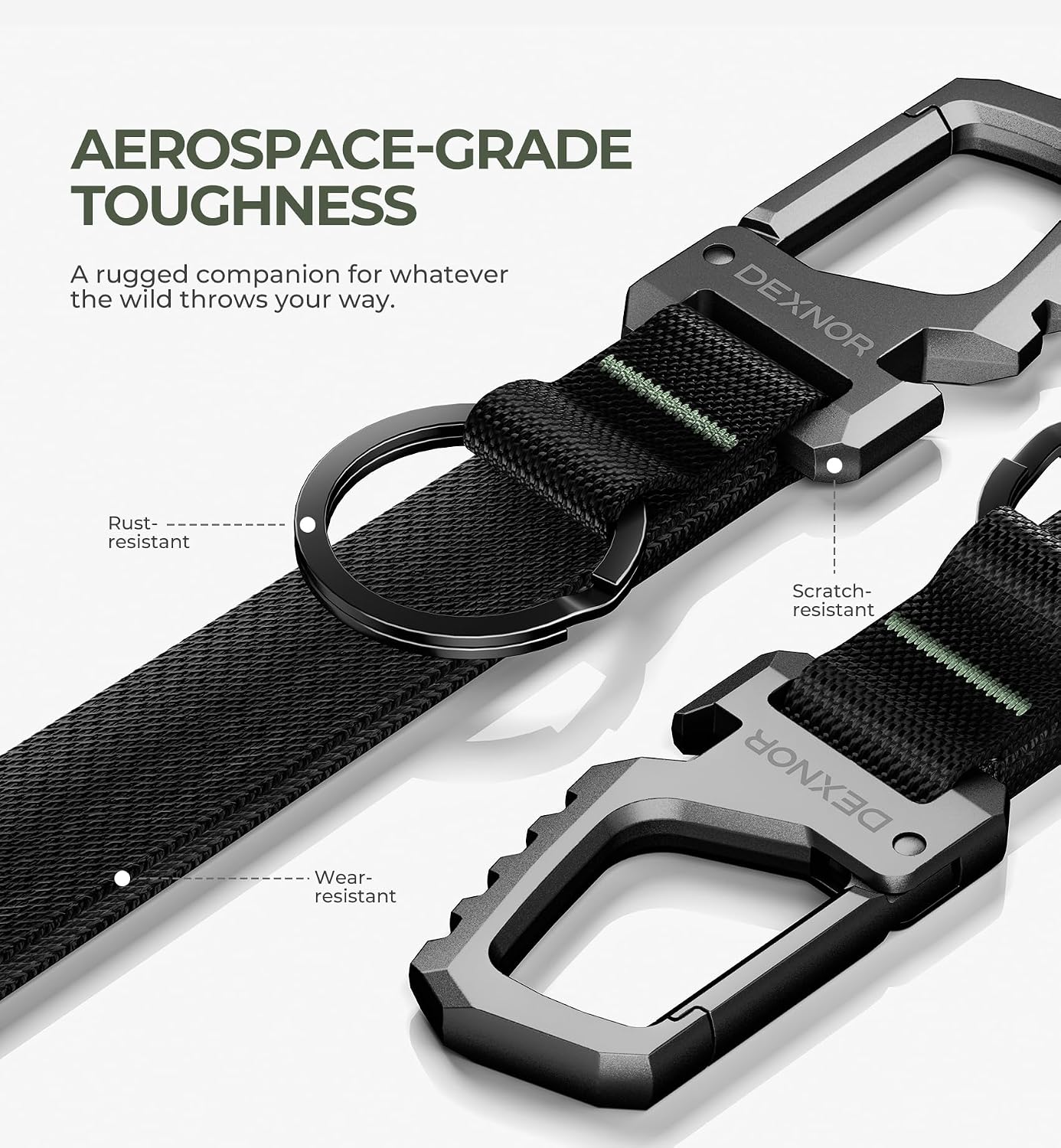 Dexnor Heavy Duty Carabiner Lanyard Keychain Strap for Keys and Everyday Carry Items, Bottle Opener Carabiner Clip Key Chain Keyring with Wrist Lanyard for Car Key Fob Organizer