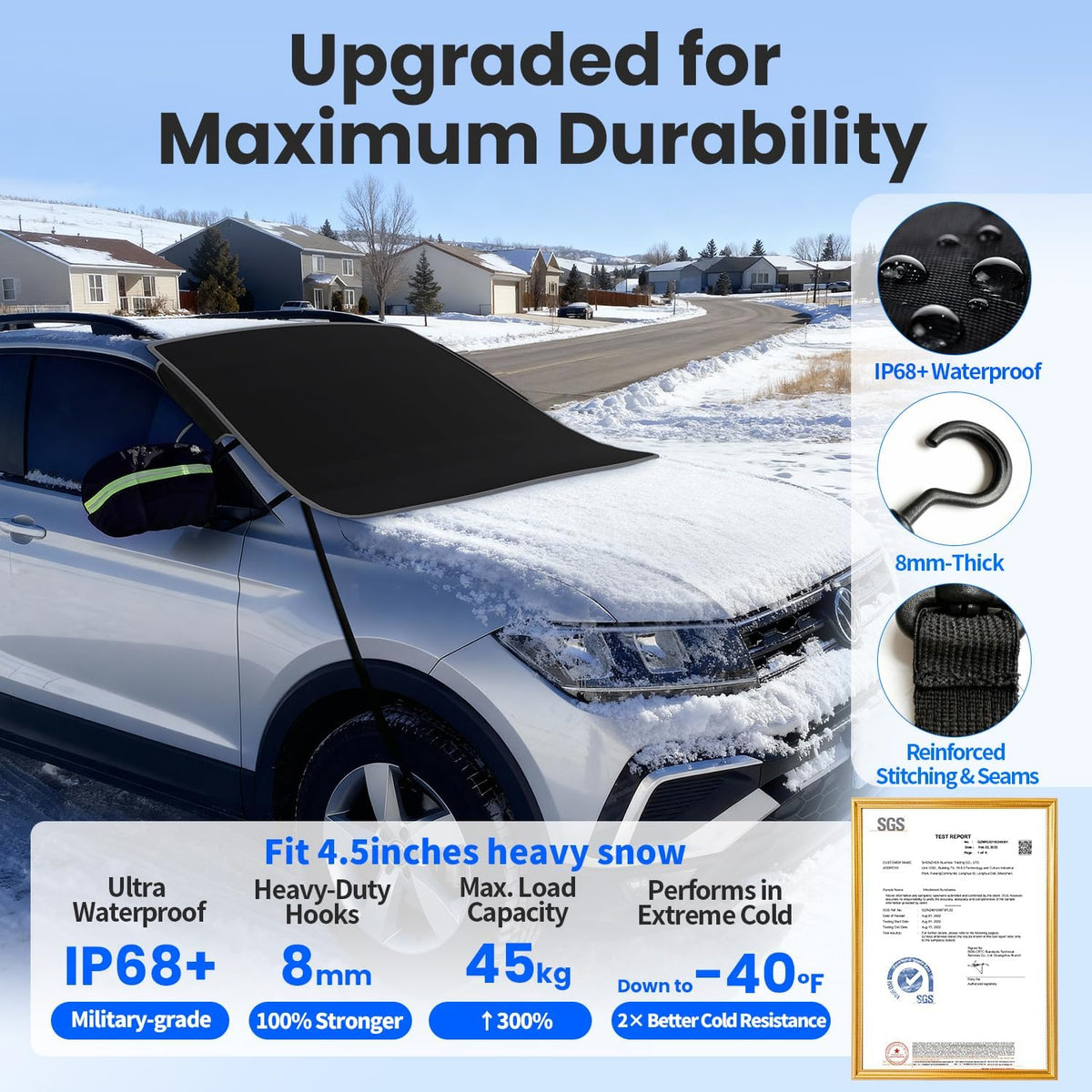 Purehorizon Snow Cover for car Windshield,[Heavy Winter Protection] Anti Snow, Ice, Frost and Water, [Military-Grade Protection] Universal Fit for All Cars, SUVs,-M