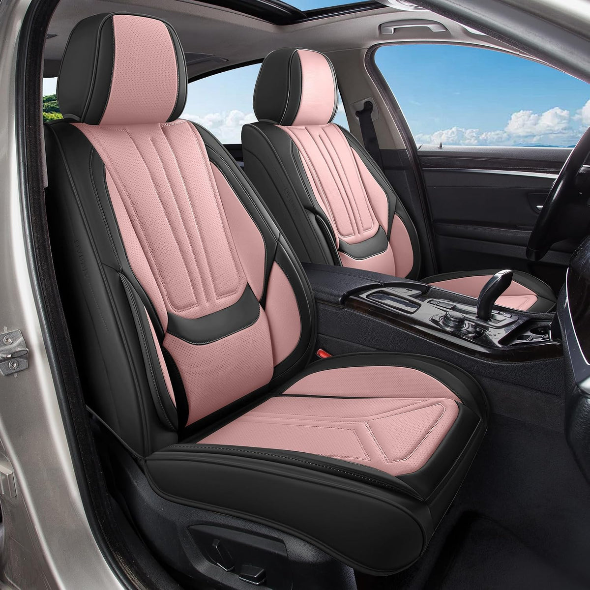 Car Seat Covers Full Set Pink and Black, Leather seat covers, Universal Fit