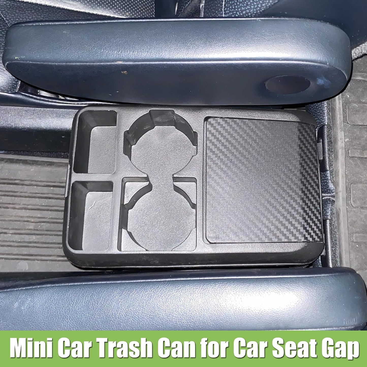 Multifunctional Car Trash Can with Mini Cup Holder, Spacious Backseat Floor Organizer Leak-Proof Vehicle Trash Can Bin Waste Container with Lip, Car Storage Box Suitable for Cars, Truck, SUV