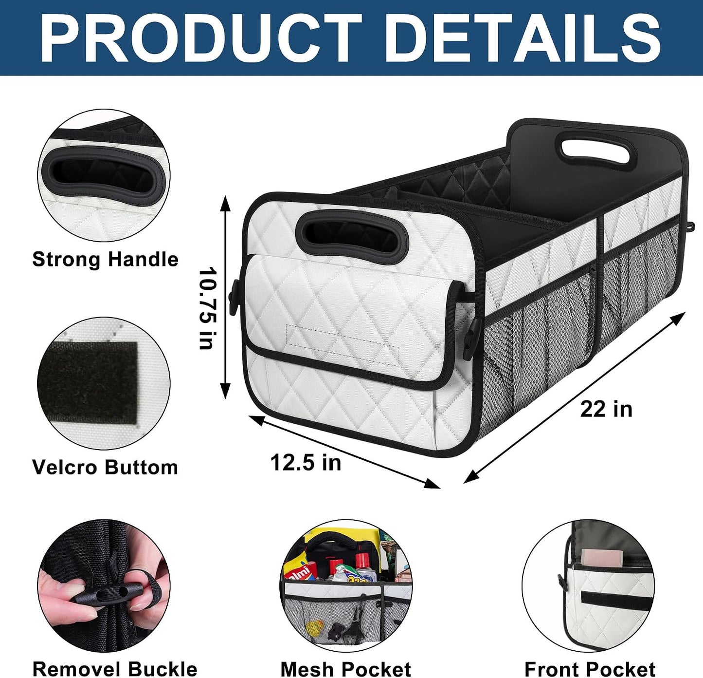 Deosk Trunk Organziers and Storage with Reinforced Handles,Car Accessories for Women/Men 50L Waterproof Polyester Trunk Organzier for Car/SUV/Minivan/Truck(Medium, Beige)