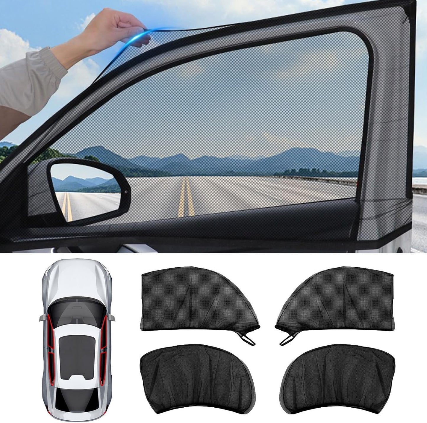 4-Pack Car Window Shades with Insect Screen, UV Blocking & Breathable Mesh, Universal Fit for 96% Cars, for Baby Kids Travel Camping, Heat Insulation & Privacy Protection