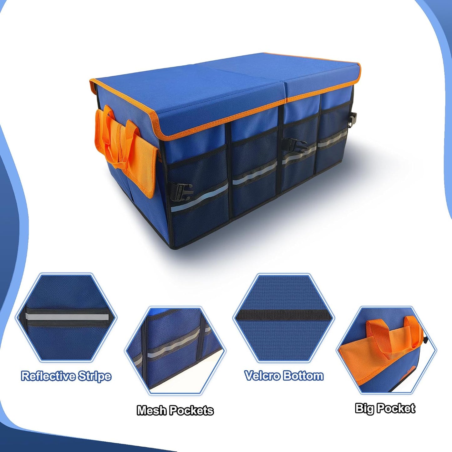 Car Trunk Organizer with Lid, Collapsible Multi-Compartment Car Organizer and Storage, Truck & Car Accessories for Women and Men, 54L Capacity Trunk Organizer for Outdoor/Camper/Travel/SUV/Car Truck