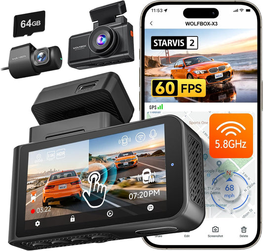 WOLFBOX X3 2.5K 60FPS +1080P Dash Camera, STARVIS 2 IMX675 with ADAS