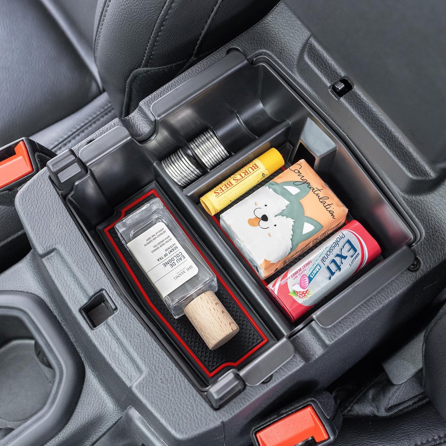PIMCAR Center Console Organizer for Jeep Wrangler JL/JLU (2018-2026) & Gladiator JT (2020-2026) | Armrest Storage Tray | Interior Accessories (Not for JK/JKU) | Red Liner Trim