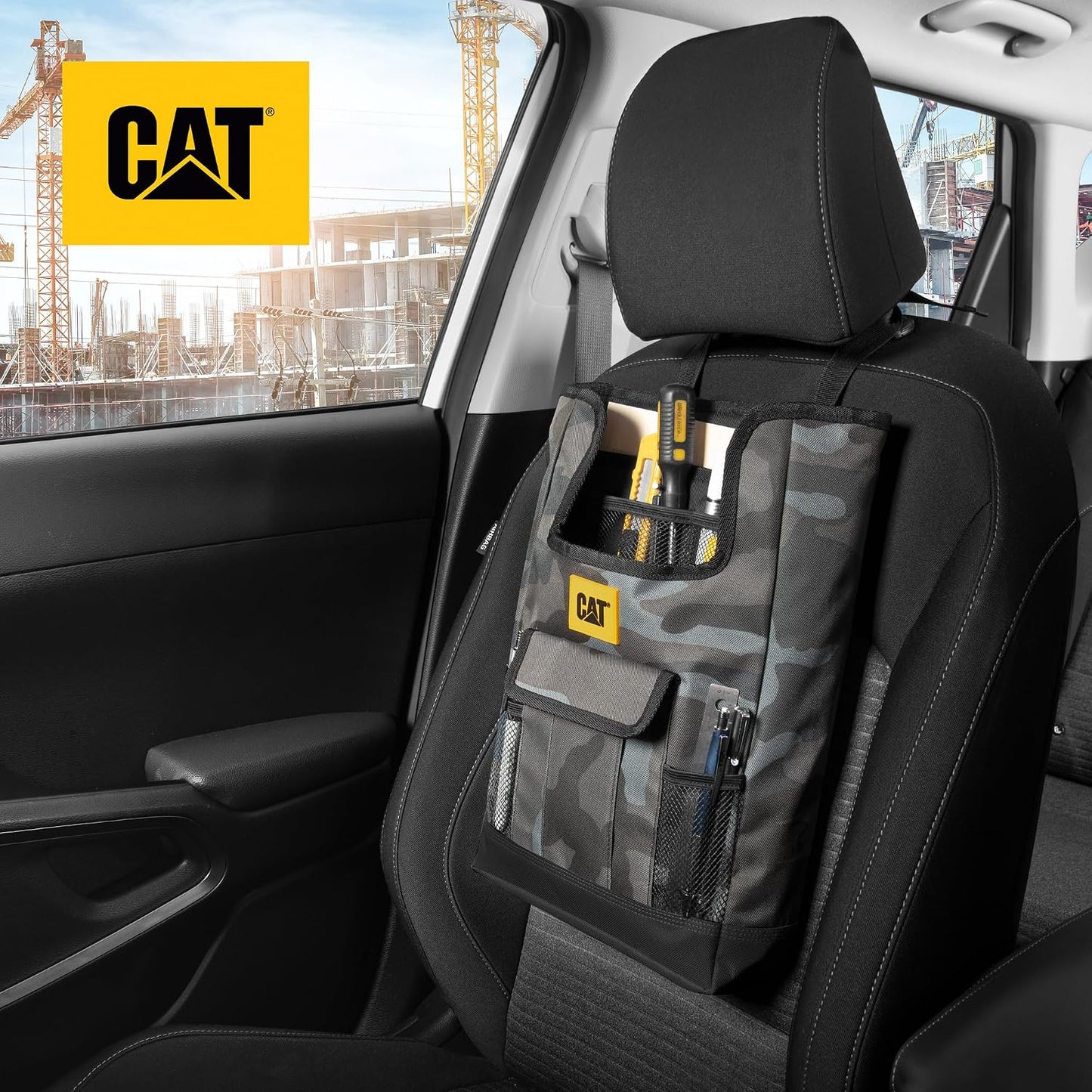 CAT® Car Seat Organizer for Cars Trucks SUVs, Removable Portable On-The-Go, Securely Attaches to Front or Rear Seats, Adjustable Straps, Car Accessories Compact Caddy for Travel Driving - Urban Camo