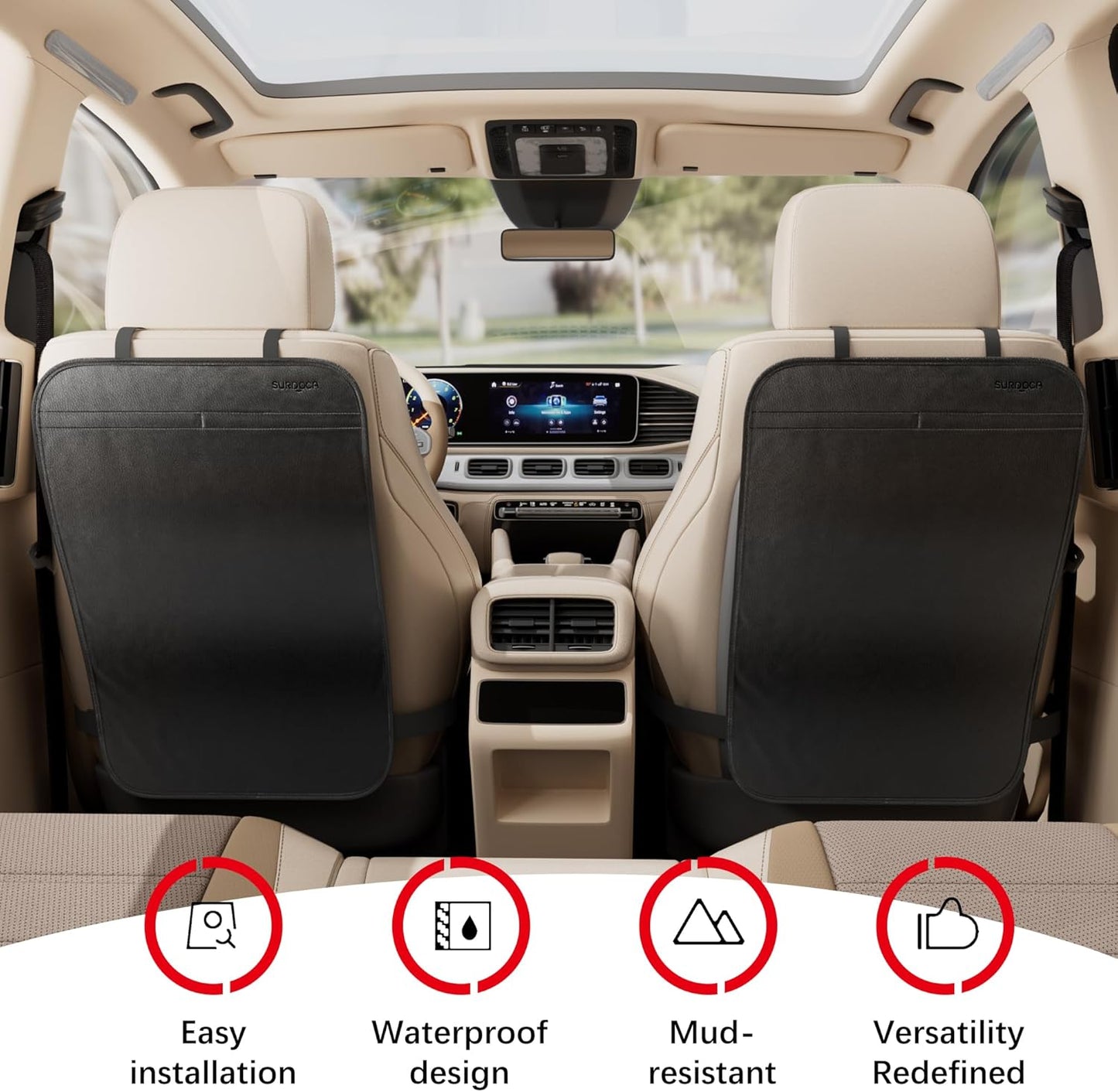 SURDOCA Kick Mats Back Seat Protector for Kids, Leather Car Back Seat Cover for Child, Offers Waterproof Protection of Car Seat Back from Dirt, Mud, Scratches